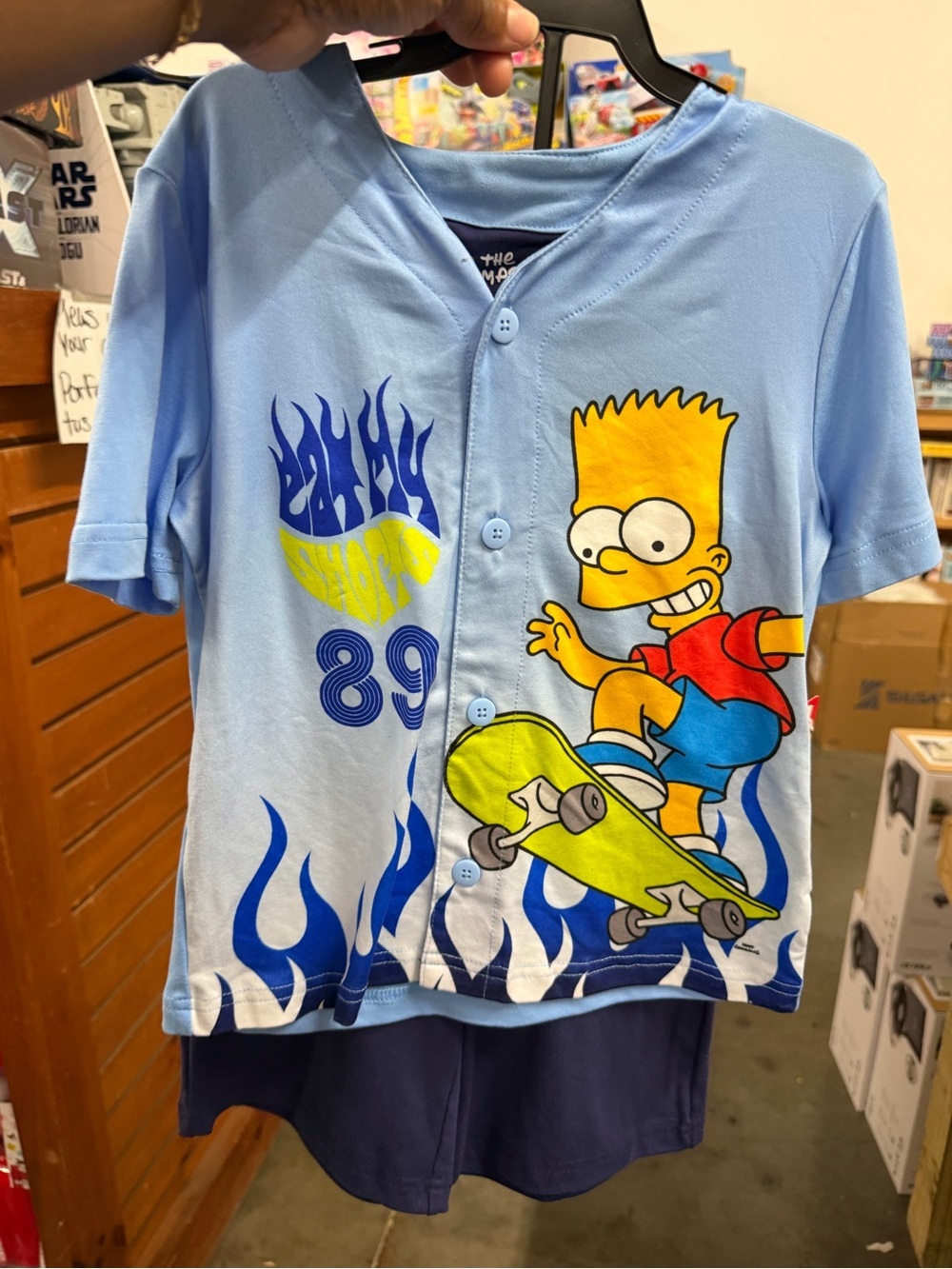 The Simpsons Bart Skateboard Blue Kids Button-pajama sets (shorts)
